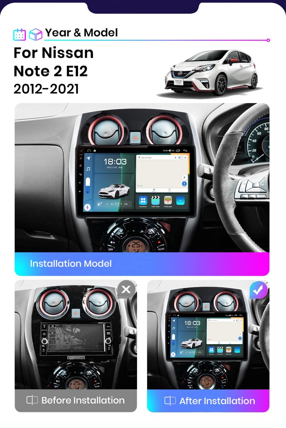 Amazon.co.jp: 日産ノート2 E12 (2012-2021) 用 9インチ ワイヤレス